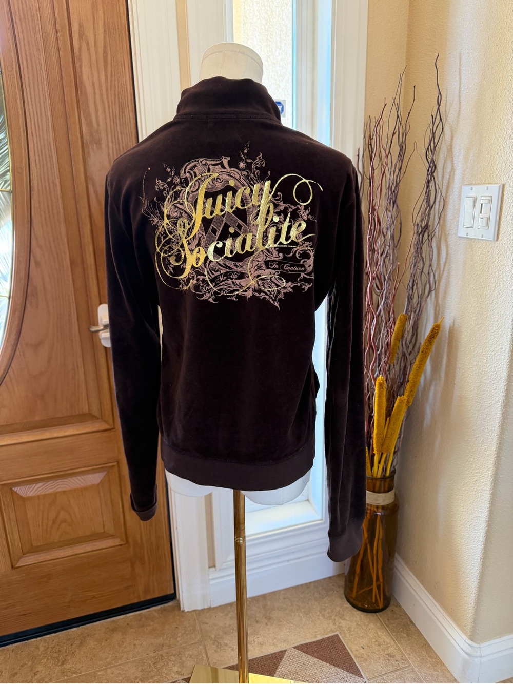 Vintage Y2K Juicy Couture Brown Velour Zip Jacket Juicy Socialite Made USA XL